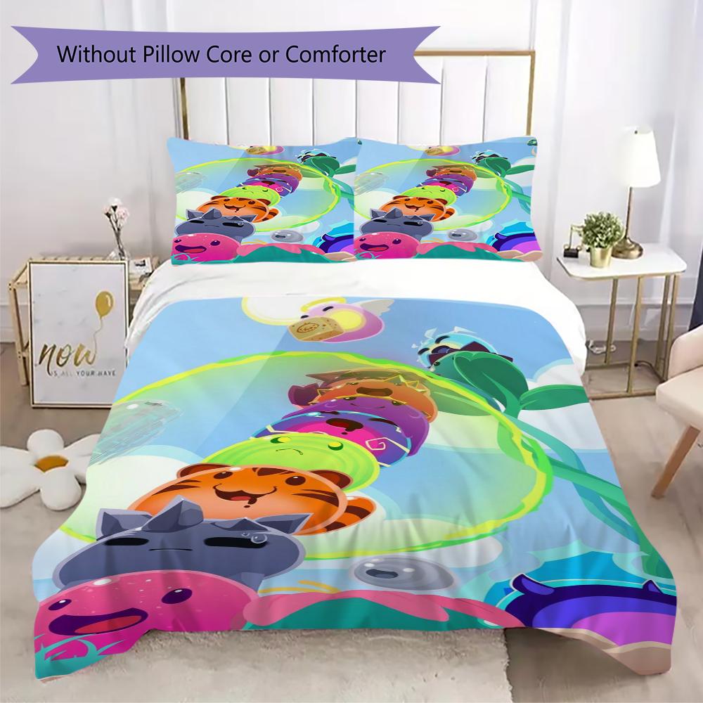 Slime Rancher Pattern Bedding,Quilt Set Quilt Cover Pillowcase Home Birthday Gift(1 * Duvet Cover + 2 * Pillowcase, Without Core)_lx