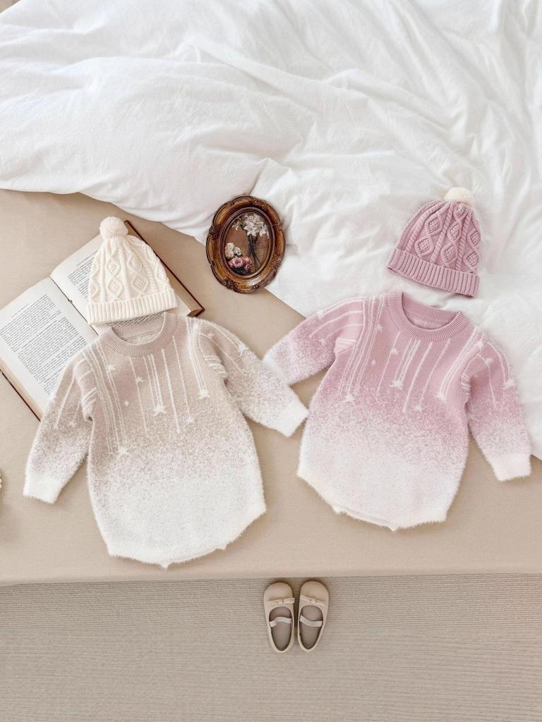 Cozy Gradient Star Romper for Baby Girls - Fall/Winter Collection