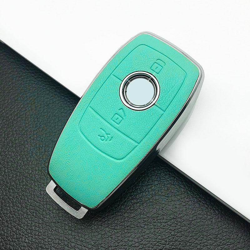 

Fiber Leather Car Key Case Cover Shell Fob For Mercedes Benz W213 S213 W167 W177 W222 W247 V167 C118 C257 C239 A B C E S зелений