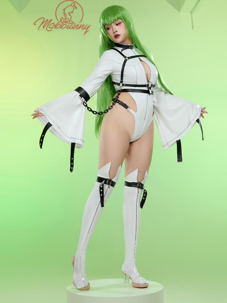Mobbunny Beautiful Cosplay Moe Long Outfit White for Transformation Women's Costume, Anime/Game Witch/Queen/Heroine Uniform, Sexy, Cute, Bodysuit,
