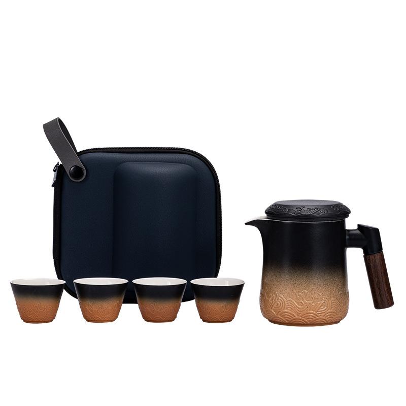 Travel tea set outdoor portable ceramic express cup one pot four cups company business holiday gifts