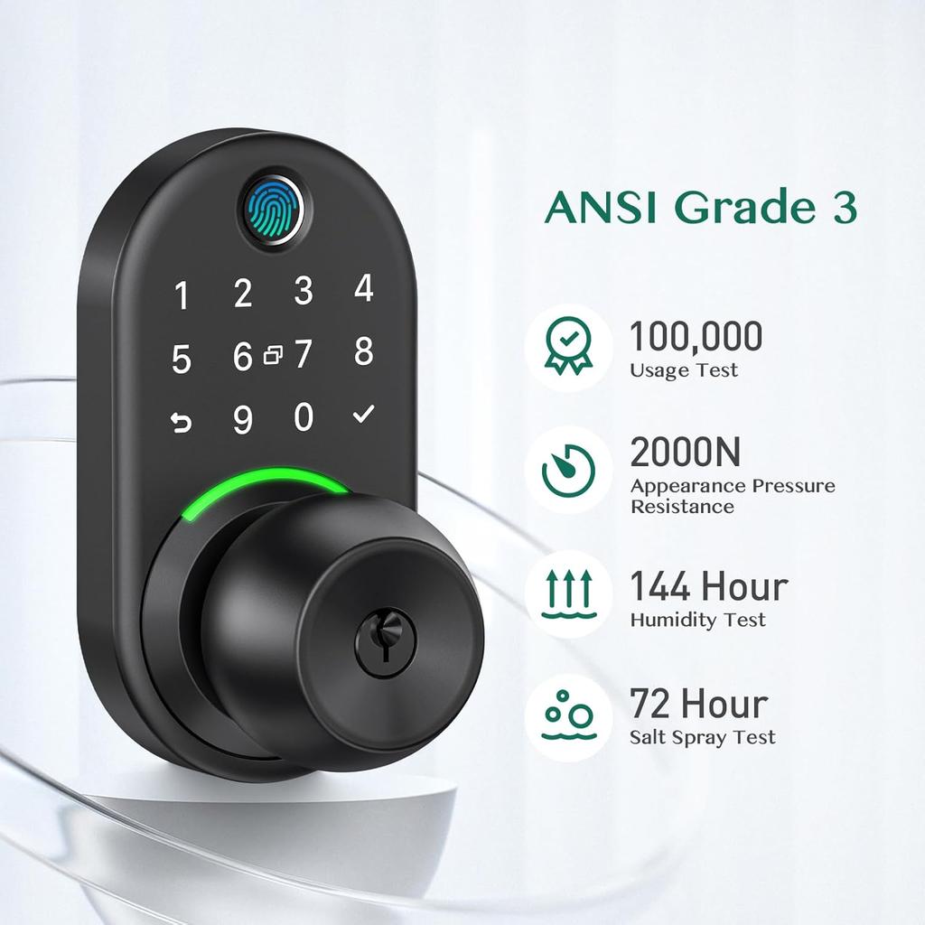 Tastatur Smart Türschloss mit Knauf, Yamiry Schlüsselloses Digitale Schloss mit Griff, Elektronischer Fingerabdruck-Knauf für Haustür, Passcode generieren