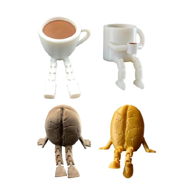3D Printer Coffee Figures Fidgety Toy Ornament 3D Printed Coffee Bean/Cup Figurines with Articulated Leg Home Decors