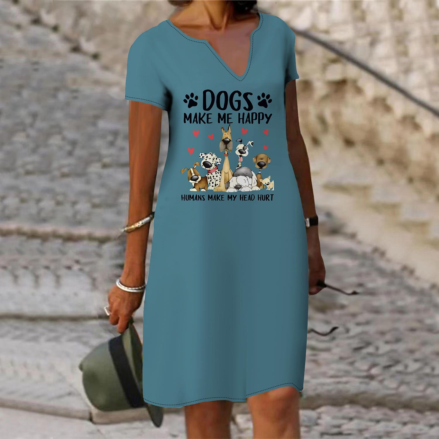 

Летнее модное платье с v-образным вырезом, женское белое платье с коротким рукавом и принтом «Любовь», свободное повседневное платье для женщин 4XL синий