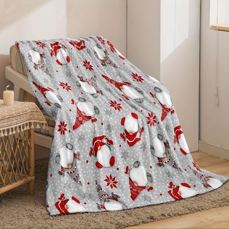 1pc Christmas Santa Claus Snowflake Print Flannel Fleece Throw Blanket Ultra-Soft Warm Cozy Reversible All-Season Multipurpose