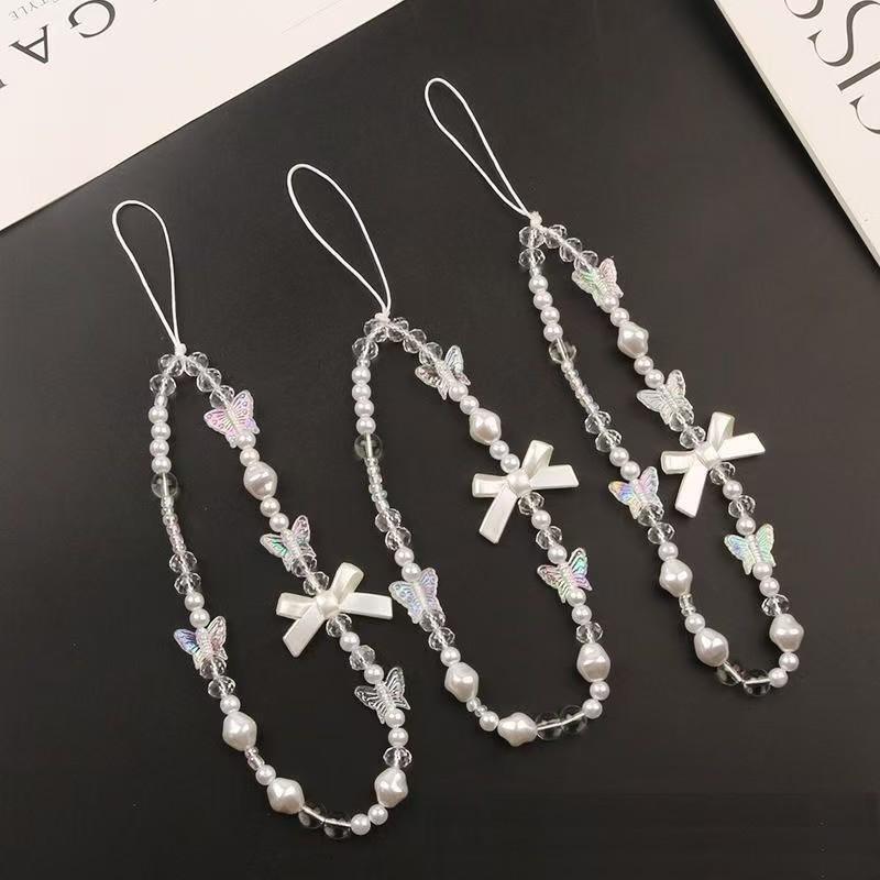 Pearl Bow Beaded Phone Lanyard - Luxury Women s Anti-Lost Pendant Chain Unique Shape Pearl Bow