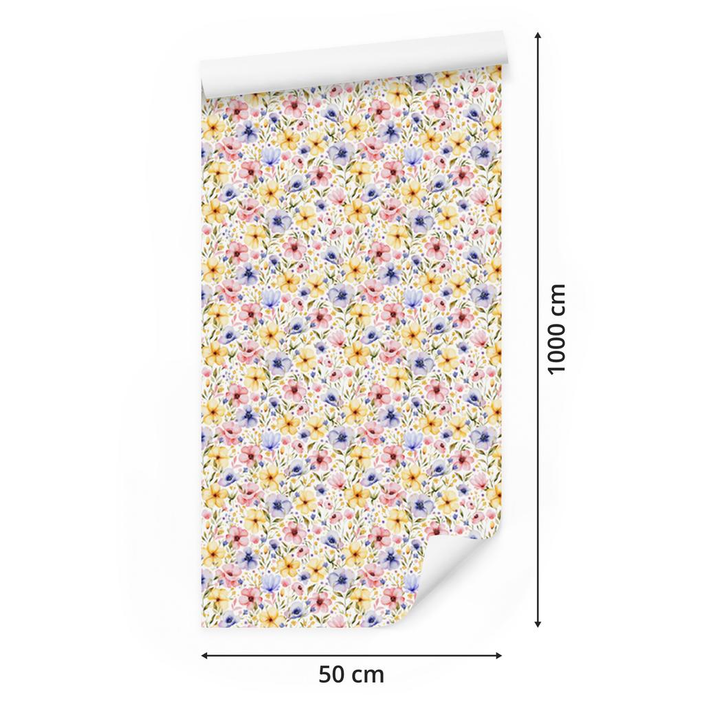 Wallpaper Flowers Cream and Light Gray for Living Room and Bedroom 50x1000