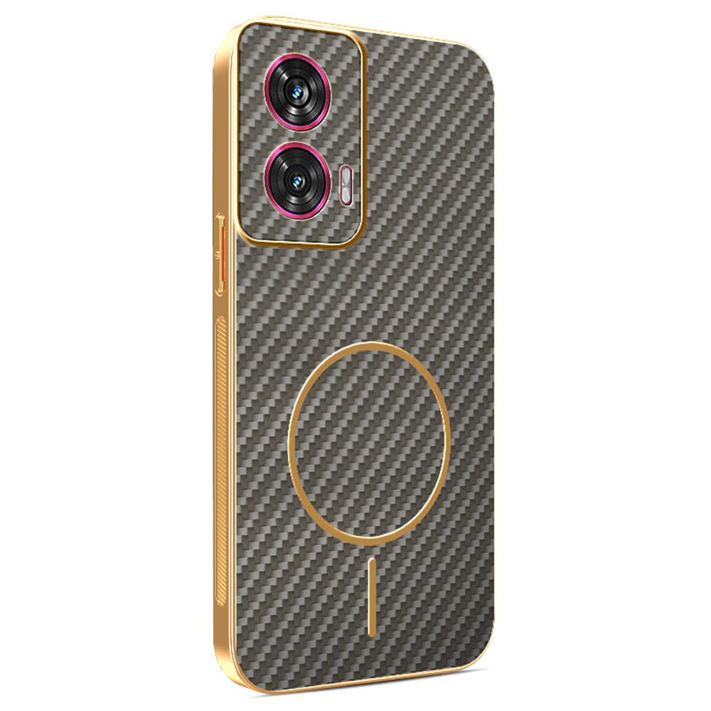 For Motorola Edge 50 Fusion 5G Phone Case Carbon Fiber Textured Electroplated TPU Back Cover
