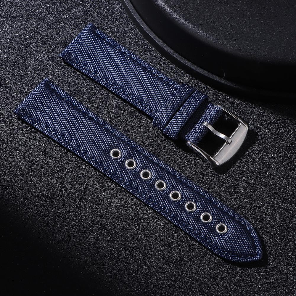Nylon Canvas Watch Strap 22mm for Seiko Watch Bracelet Hard Waterproof Rugged Wristband Blue Black Metal Ring Bands Accessories