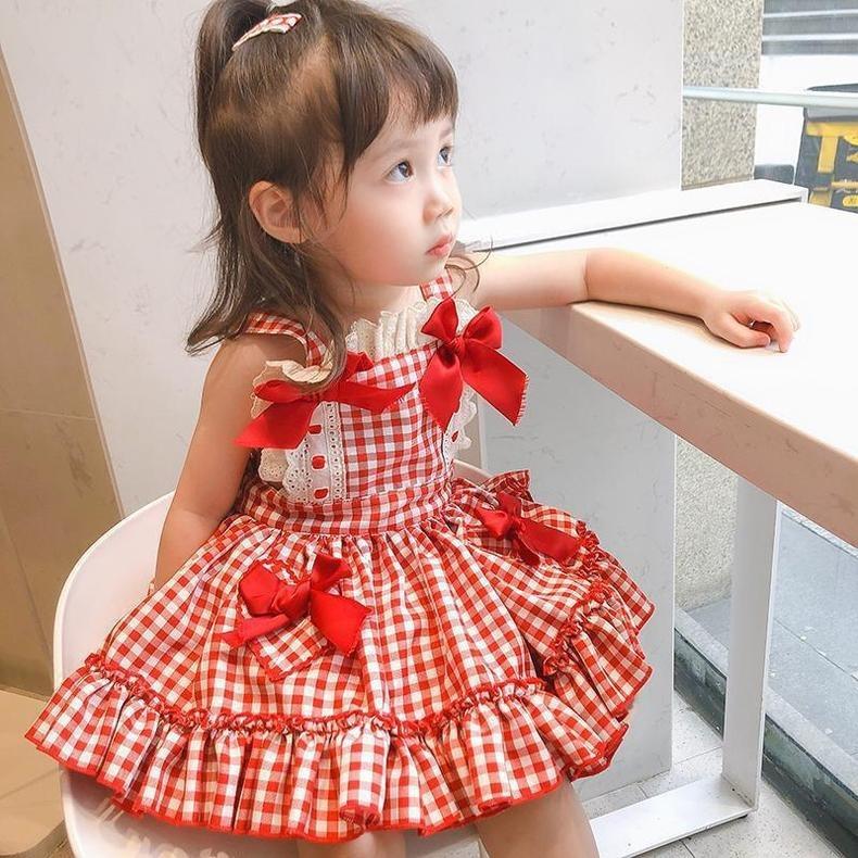 Girls Summer Plaid Princess Dress Cute Backless Spaghetti Strap Sundress For Toddler Kids Children Party Wear