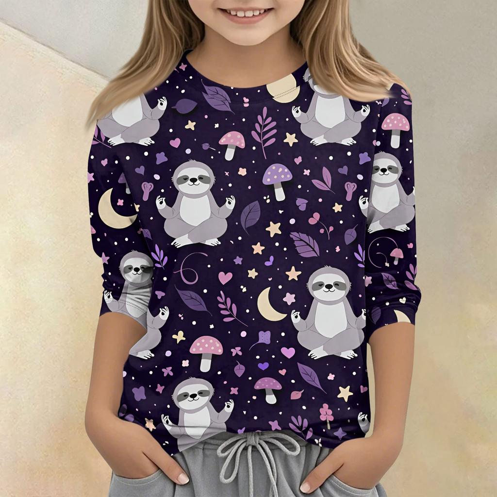 Children's Printed Round Neck Seven Quarter Sleeve Casual T-shirt