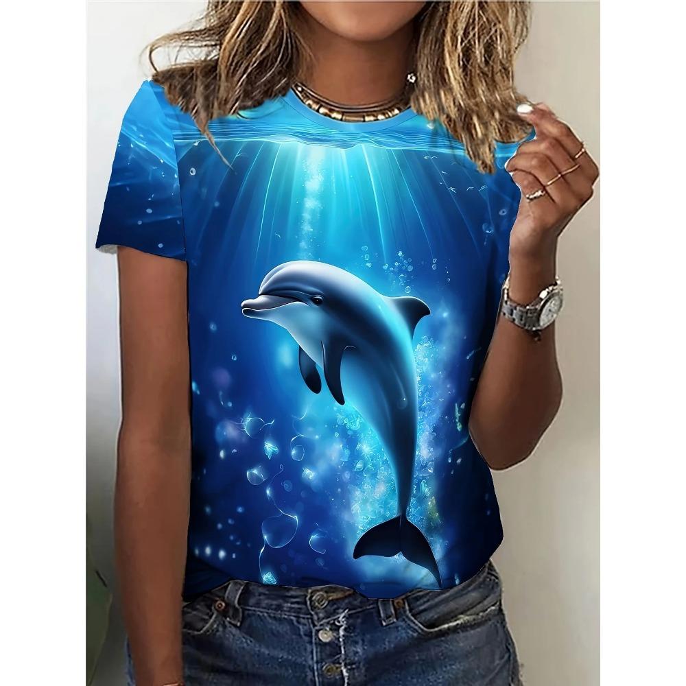

Новая креативная футболка с 3D-принтом дельфинов в европейском и американском стиле, свободная, повседневная, приталенная, базовая, с круглым вырезом, с коротким рукавом 6XL