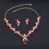 Exquisite 2 Pcs Set Flower Pink AB Crystal Bridal Wedding Jewelry Sets for Women Dangle Earrings and Necklace Sets Blue Green