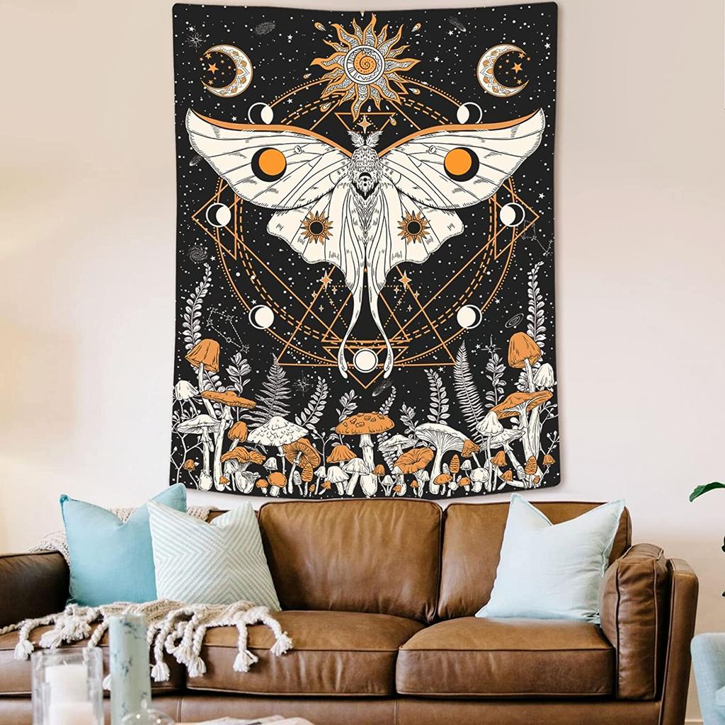 Teenage Independent Room Decoration Lace Tapestry Mushroom Tapestry Psychedelic Sun, Moon and Stars Tapestry