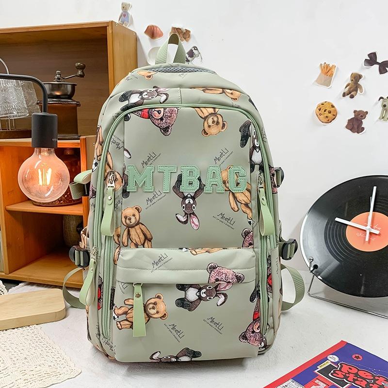 Schoolbag Large Capacity Multi-compartment Leisure Travel Fashion Backpack New Simple Contrasting Color Cute Bear Student Backpack