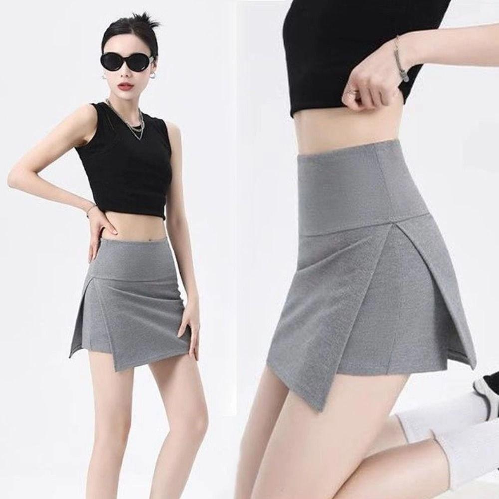 Side Slit Women's A-line Culottes Y2K Skirt with Safety Shorts Ins Mini Shorts Skirt  Spring Summer