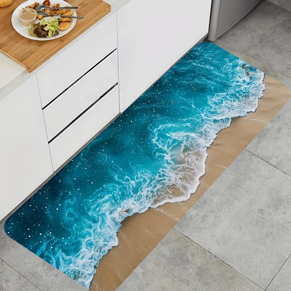 1PC Beach&Wave Pattern Door Mats Kitchen Rugs Non-Slip Pop Design Living Room Rugs Bath Mat Carpet for Home Sink Laundry Decor