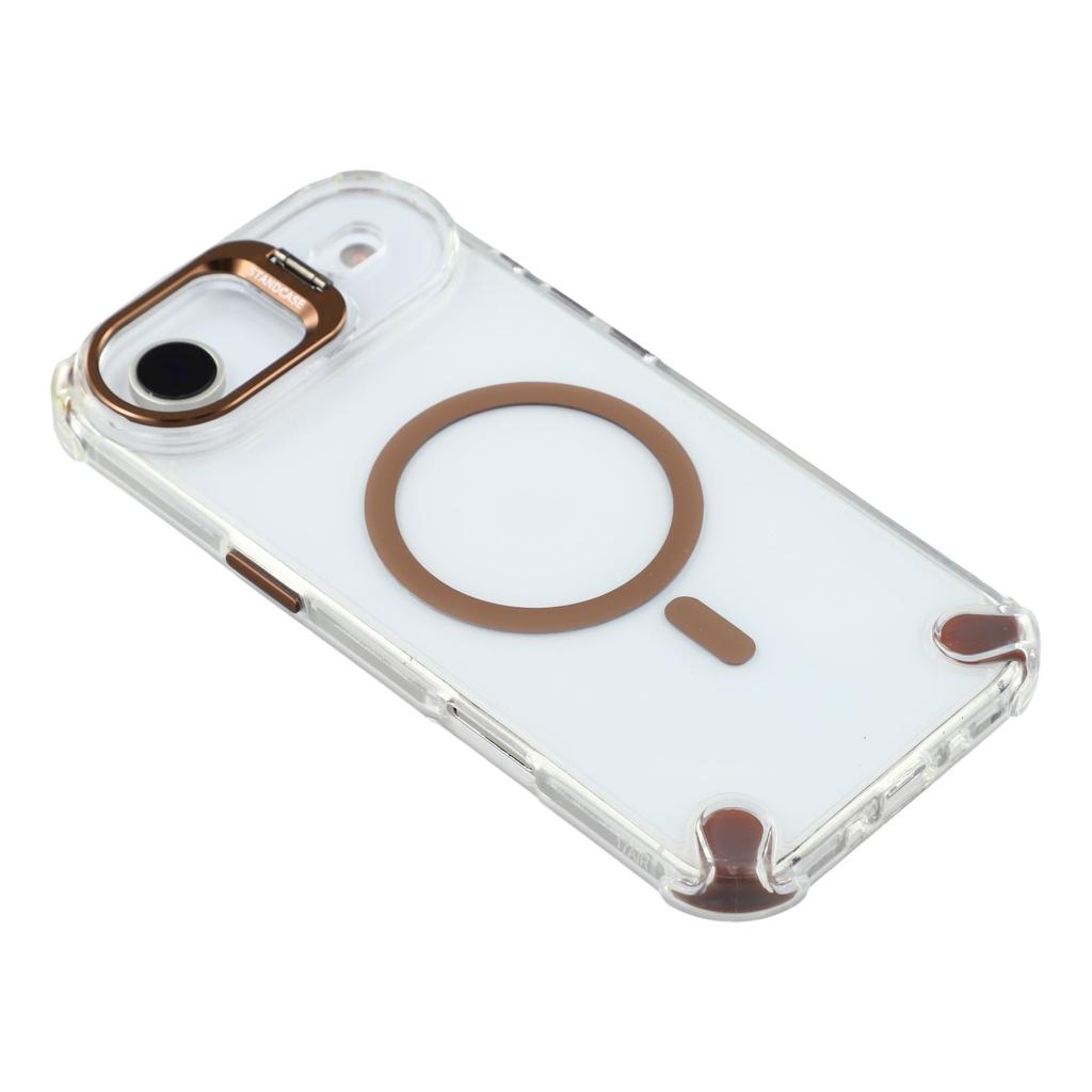 For iPhone 17 Air Magnetic Clear Case Shockproof Hybrid Phone Shell with Camera Lens Frame Kickstand