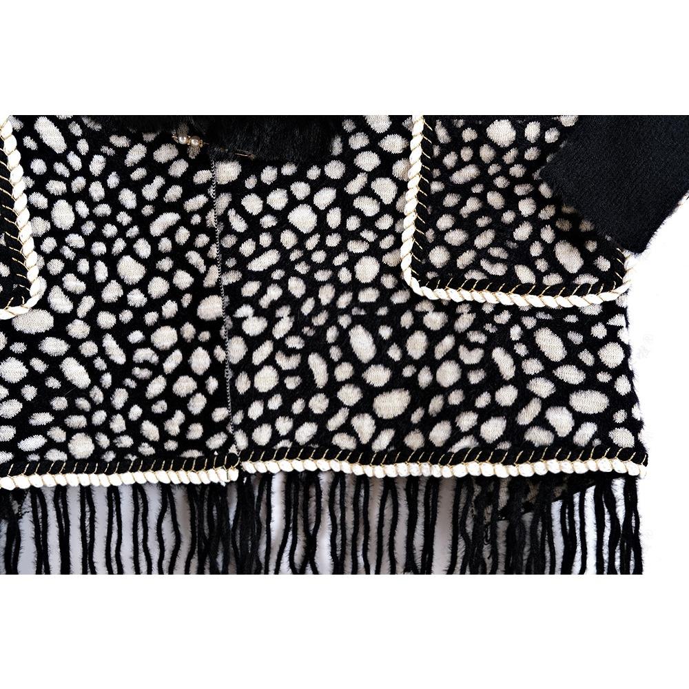 Autumn and Winter Imitation Mink Collar Pocket Sleeves Leopard Print Shawl Cape Fringed Scarf Jacket Women's Knitted Sweater