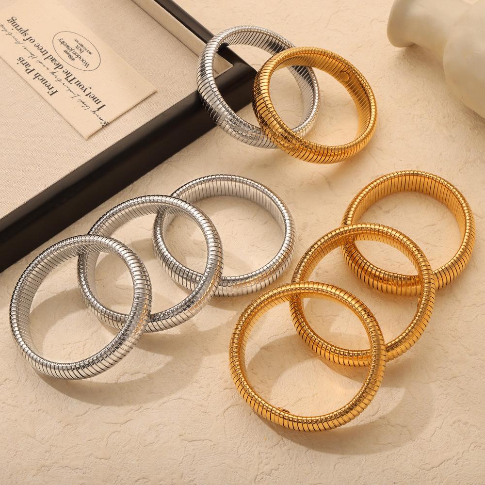 Wind Light Luxury Personalized Goose Throat Elastic Bracelet Women's French Titanium Steel Gold-plated Smooth Wide Version Bracelet Jewelry