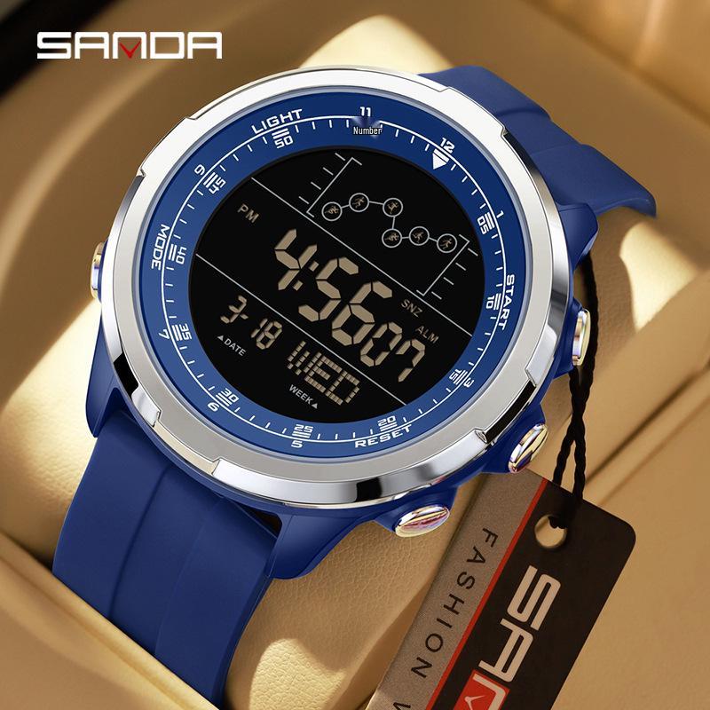 Sanda Sports Fashion Watch: Segmented Timer, Calendar, Luminous Dial, Large Face, Simple Student Design.