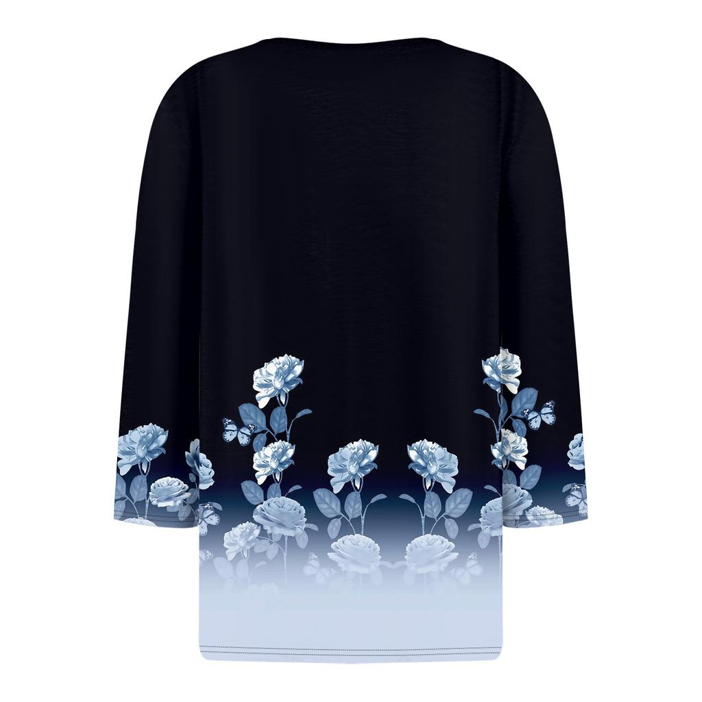 Damen T-Shirt mit Aufdruck, Knopfleiste, 3/4-Ärmel, für den Alltag, Wochenende, Basic, V-Ausschnitt, normales Oberteil