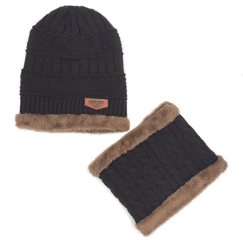 Adult Winter Wool Hat, Men'S Velvet Knitted Hat, Women'S Pullover Scarf, Two-Piece Hat Scarf