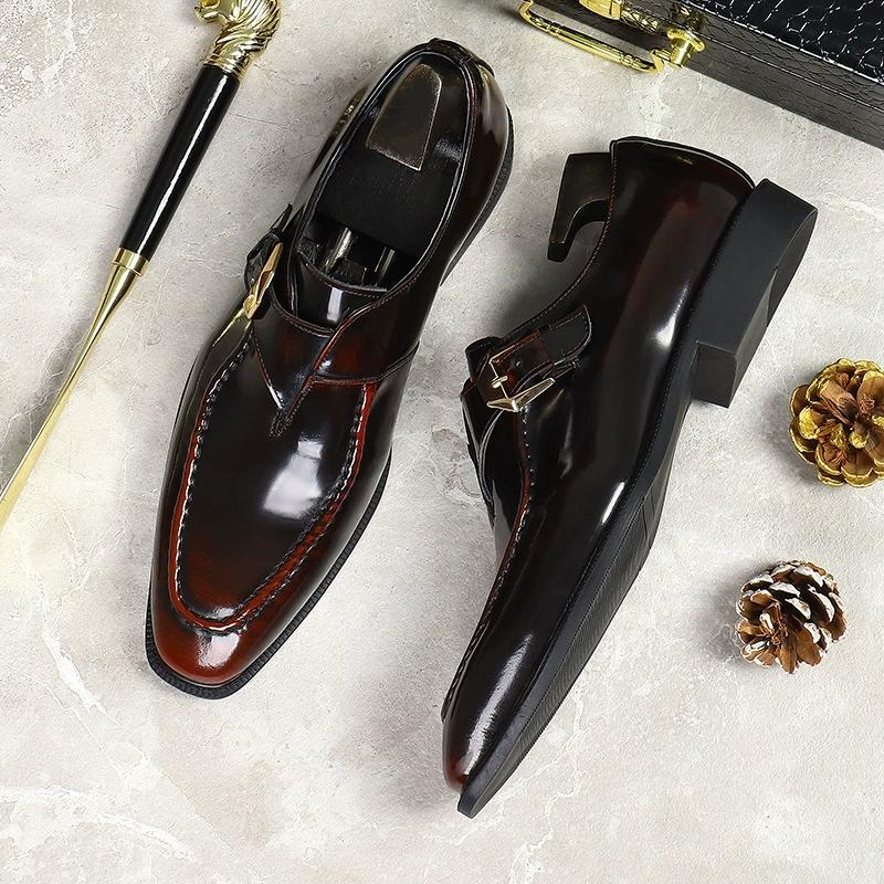 Fashion Luxury Patent Leather Mens Formal Shoes Handmade Buckle Decorated Genuine Leather 2025 Wedding Social Shoes Man