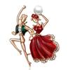Europe and America Cross Border Fashion Character Brooch Creative Dancing Girl Pearl Rhinestone Painting Oil Brooch Easiest for Match JN Accessories