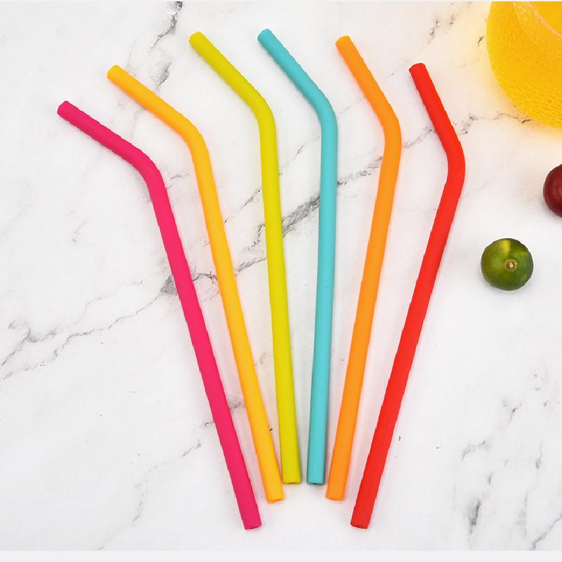 Paille à boire en silicone de haute qualité 200 mm de longueur Micro-ondable Style occidental Couleur unie