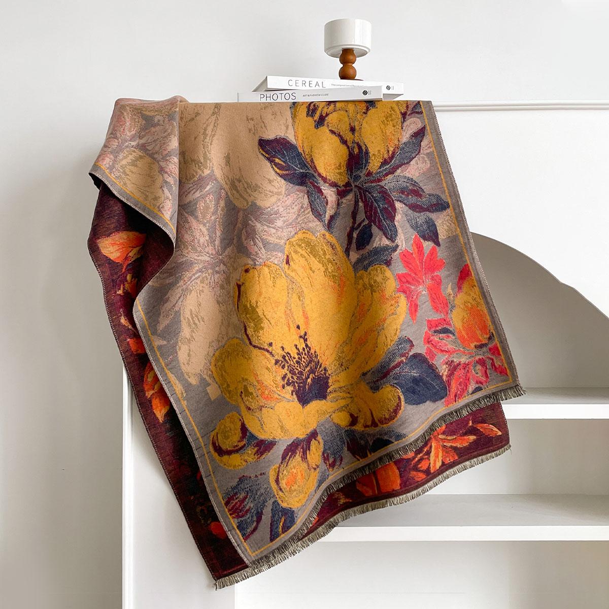 

Luxury Winter Cashmere Oil Painting Design Scarf Women Warm Pashmina Blanket Poncho Scarves Female Elegance Print Shawl