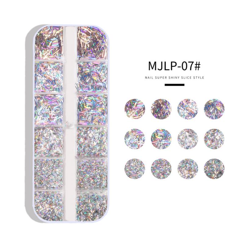 12 Grids/box Holographic Laser Mixed Design Nail Sequin Nail Flake Nail Slice Nail Decoration Flower Round Star Moon Heart