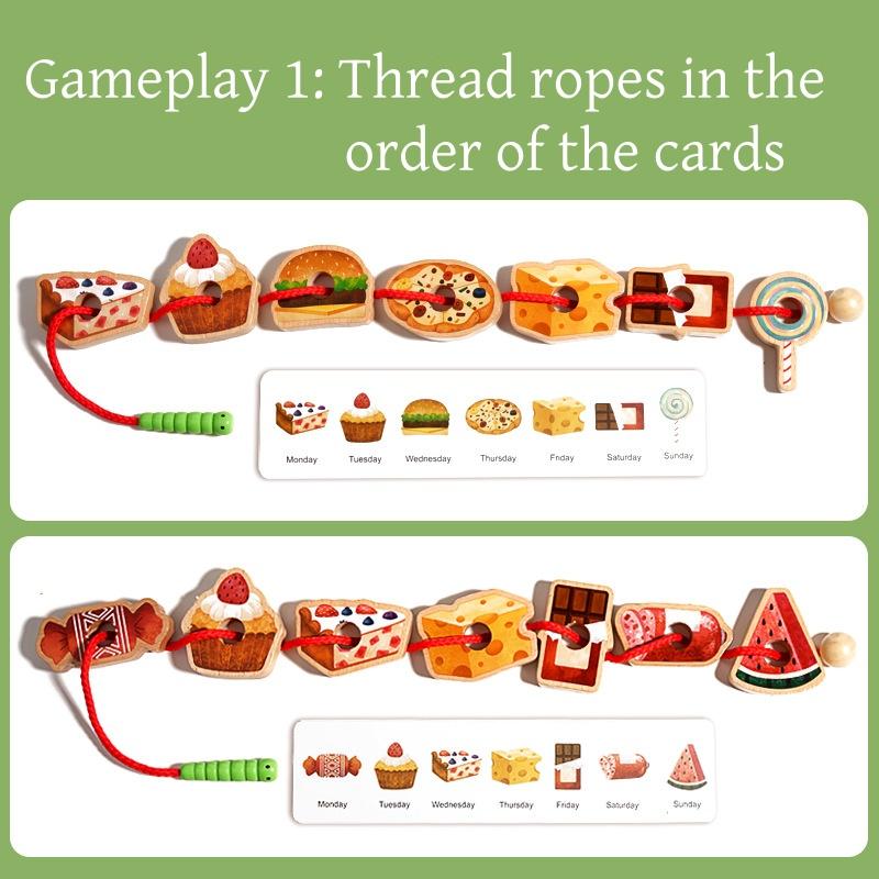 2025 New Upgrade Wooden Greedy Caterpillar Rope Toy, Fruit Vegetable Caterpillar Lacing Bead String Game, Montessori Fine Motor Skills Farm Toys