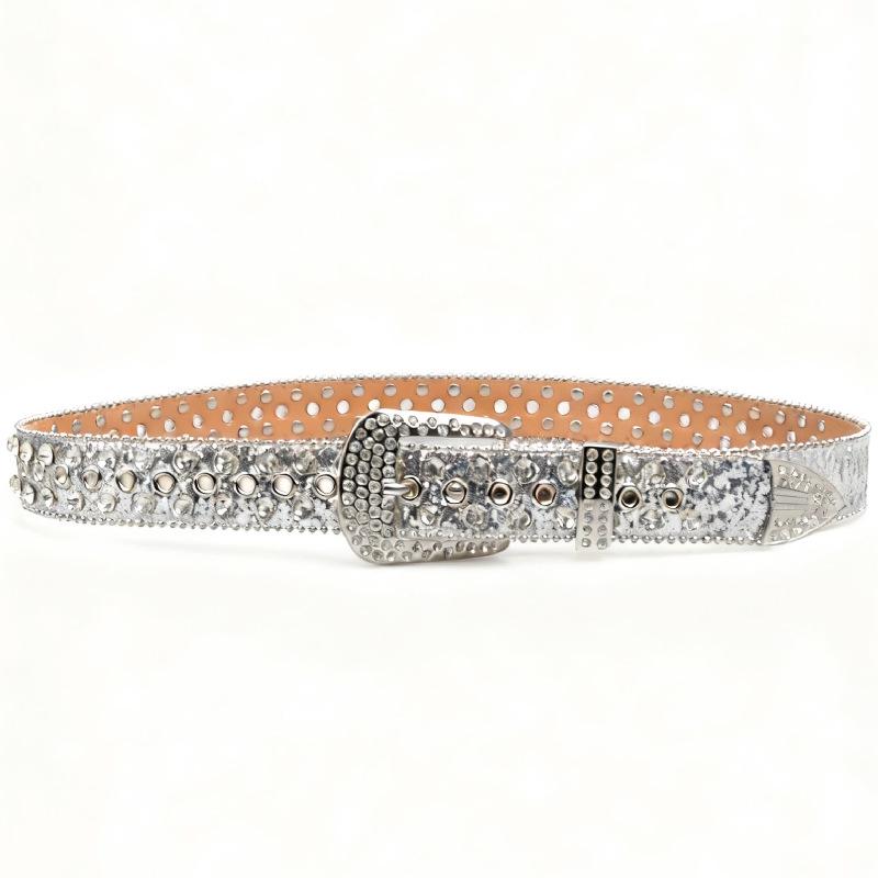 Women's Rhinestone Crystal Belt: Sparkling Diamond Leather Accessory