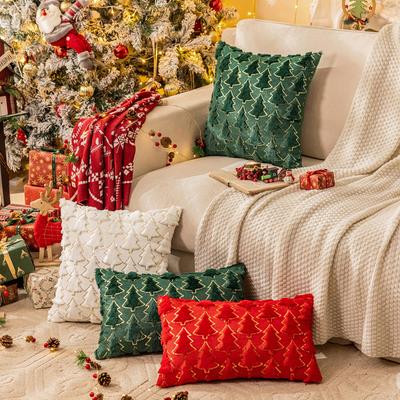 Christmas Sequins Plush Pillowcase Festive Christmas Tree Embroidery Pillowcase Living Room Sofa Cushion Cover Festive Decoration