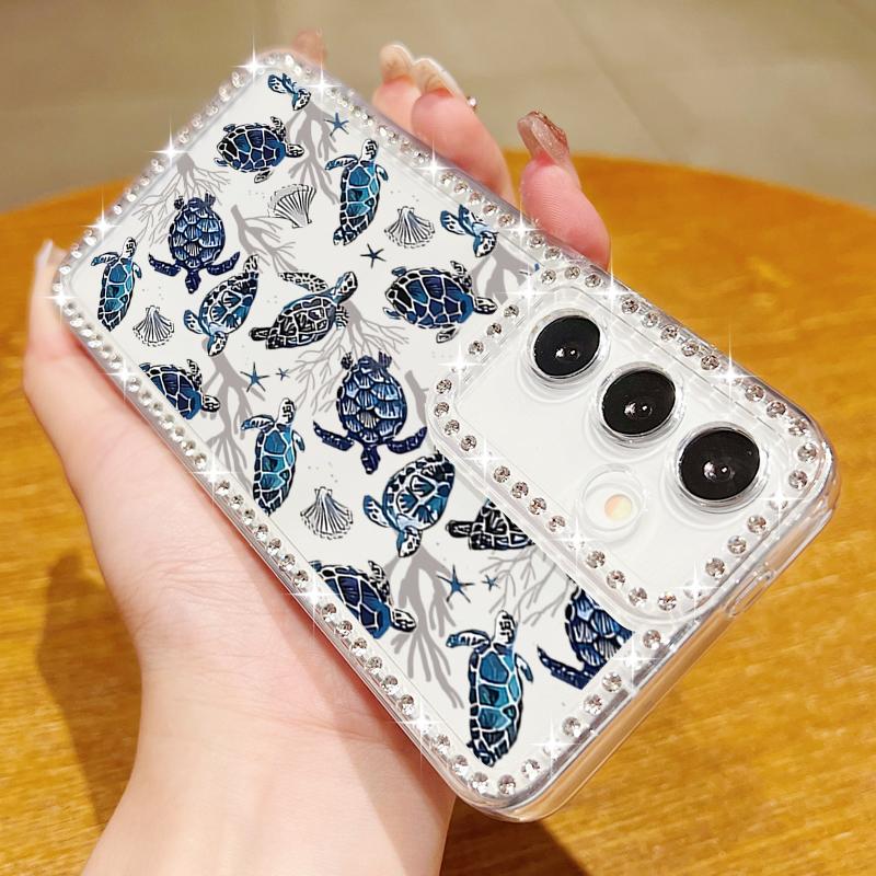Whale Pattern Soft Silicone Phone Case For Samsung S25 Edge S24 FE S23 Ultra S22 A16 A56 A36 A15 A55 A35 Diamond Frame Clear Shockproof Cover
