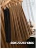 Women's High-Waisted Wool Blend Midi Skirt: Thick Pleated, Slimming Korean Style for Autumn & Winter