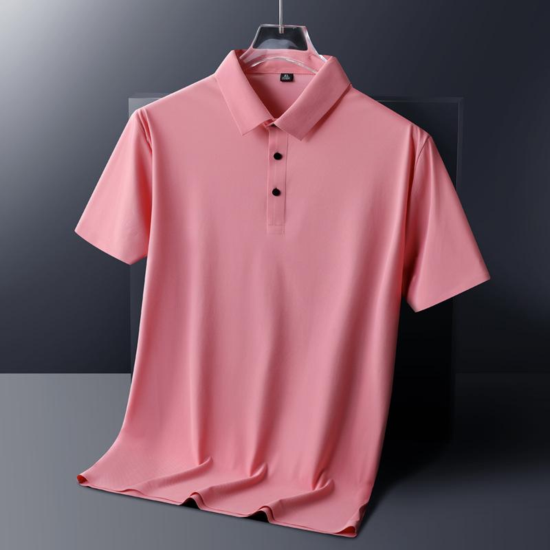 POLO-Shirt für Herren, fett, Übergröße, Polo-Ausschnitt, Eisseide, Top, schnell trocknendes, solides Kurzarm-T-Shirt für Herren