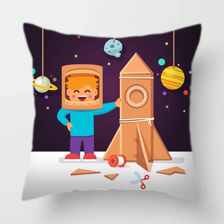 45X45Cm Universe Theme Cushion Cover Space Dream Astronaut Planet Decorative Pillows Case For Sofa Home Kids Room Pillowcase