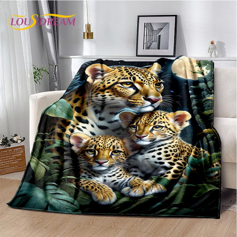 Fierce Tiger Lion Leopard Beast Animal Wildlife Cartoon Blanket,Soft Throw Blanket for Home Bedroom Bed Sofa Picnic Office Cover