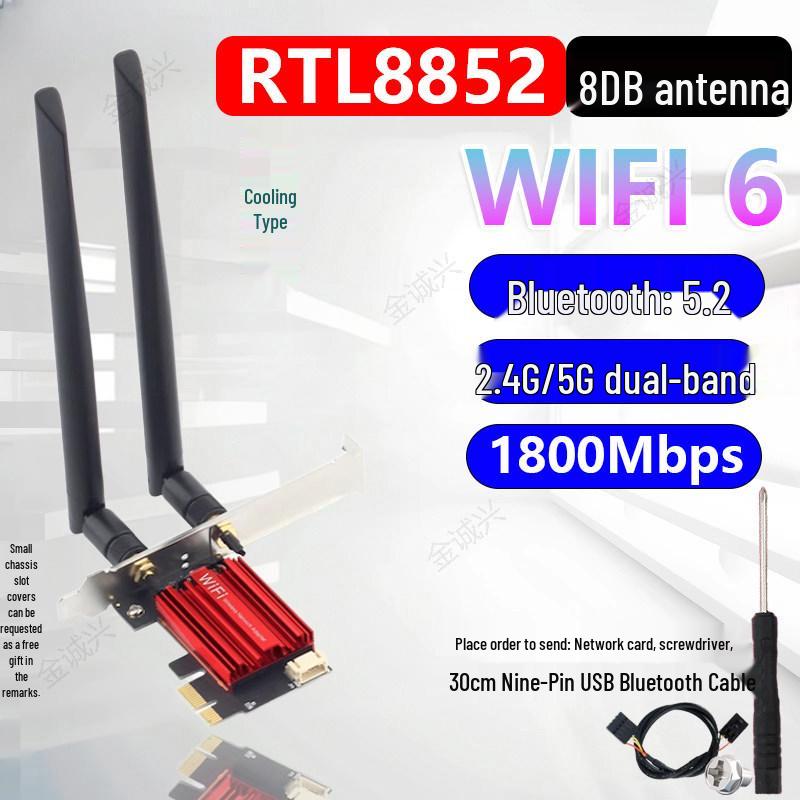 AX1800 WiFi 6 Dual-Band Gigabit PCIe Wireless Network Card with Bluetooth 5.2 (RTL8852)