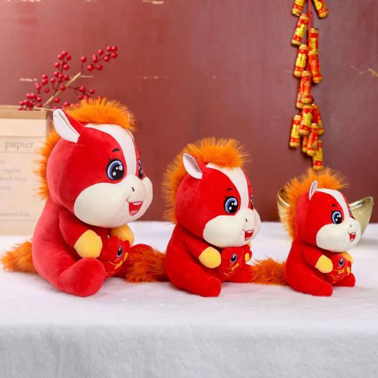 Plush Horse Hugging Fish Doll Soft Skin-friendly Stuffed Animal 2026 New Year Red Horse Plushie Festive Symbol for Success