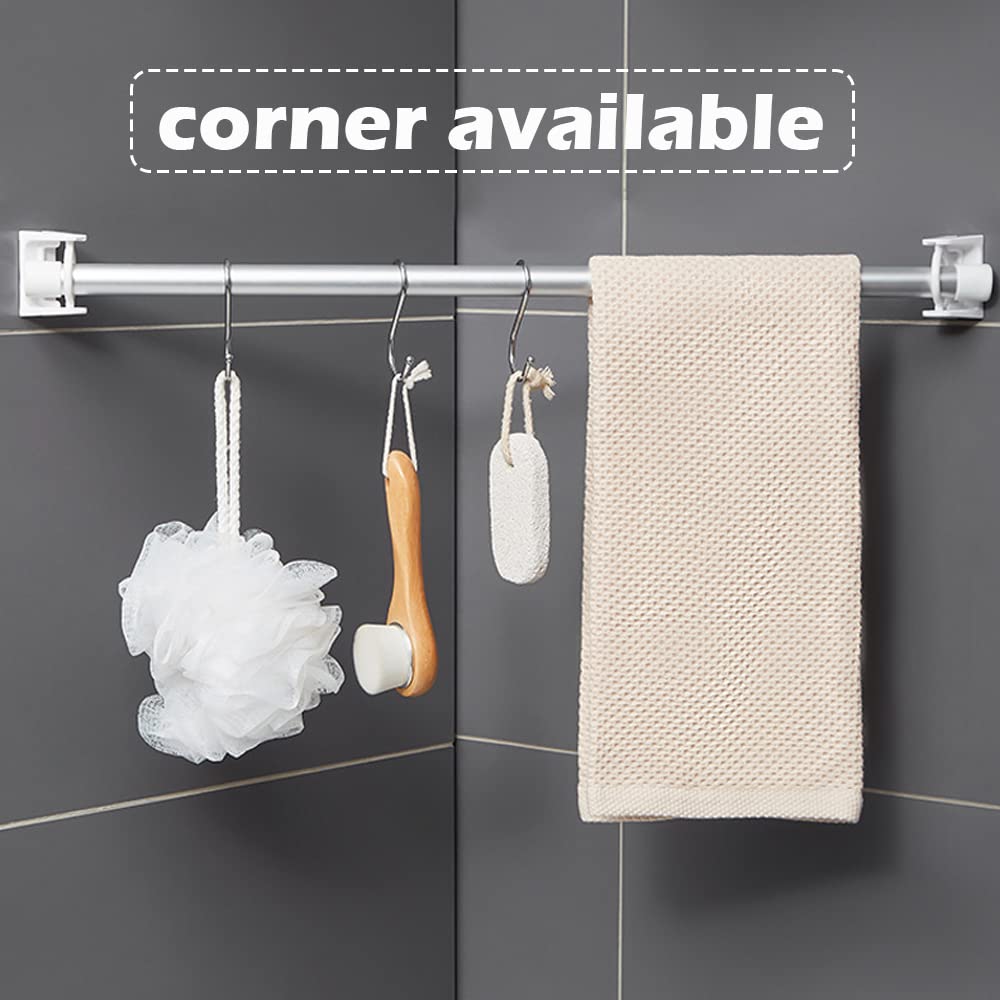 4PCS No Drill 360° Rotating Curtain Rod Brackets Self Adhesive Adjustable Curtain Rod Holders for Rods up to 2.5cm, White