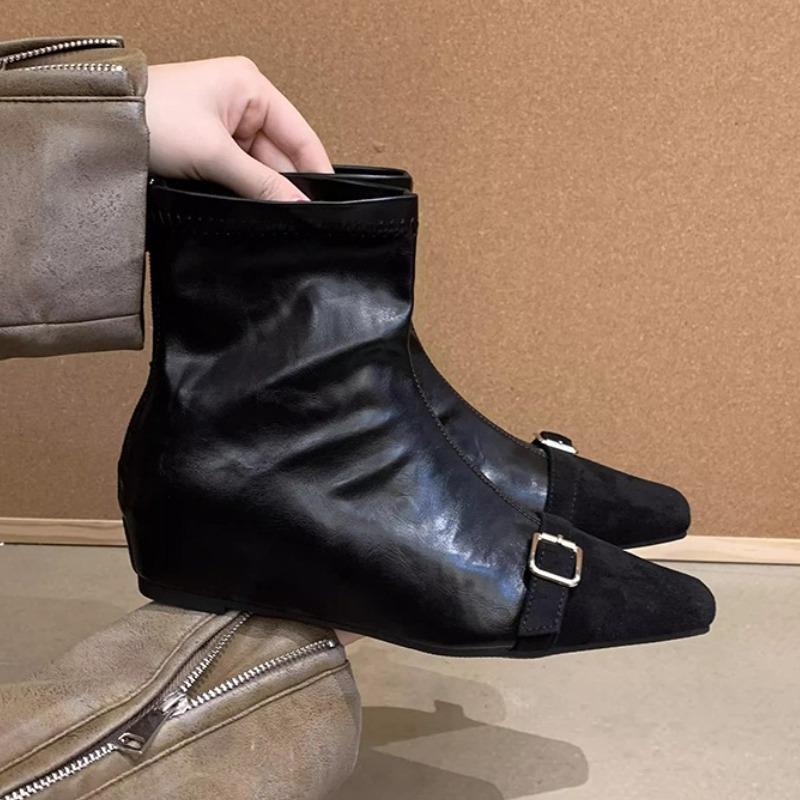 

Женские ботильоны на плоской подошве Модные туфли с острым носком Элегантные дизайнерские ботинки Челси Новые удобные для ходьбы Платье Mujer Botas 40