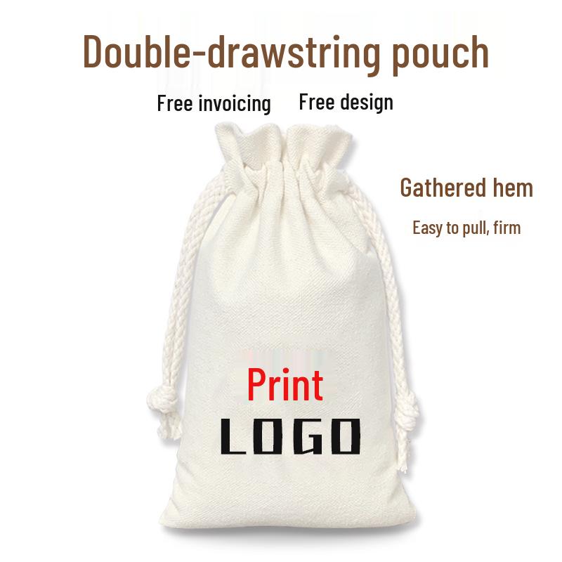 Canvas Drawstring Bag with Printed Logo - Small Linen Storage Bag