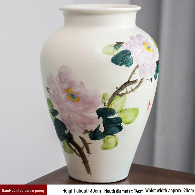 Hand-painted Peony Ceramic Vase for Hydroponic Flower Arrangement