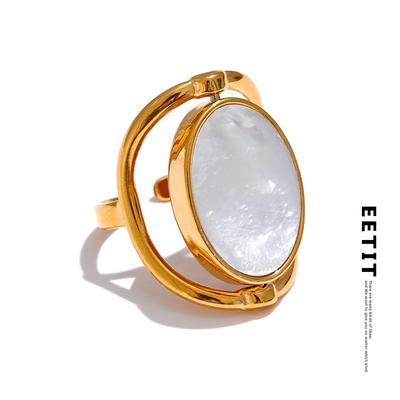 Exklusiver drehbarer offener Ring aus Natursteinmuschel aus Frankreich, exquisiter Edelstahl, einzigartiger Schmuck für modebewusste Frauen