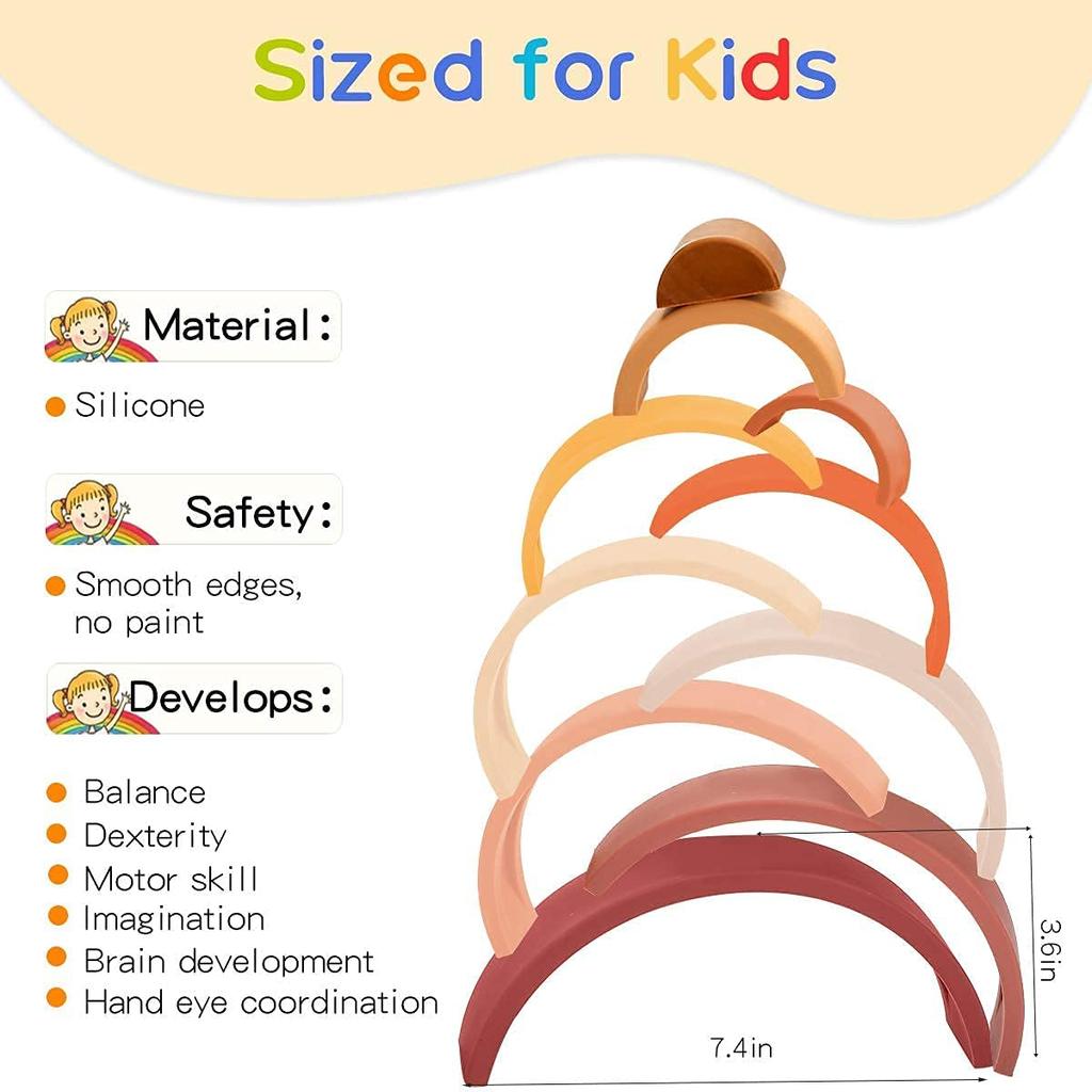 Silicone Rainbow Stacker Puzzle - Baby Stacking Toy Building Blocks, Open Ended Montessori Nesting and Sensory Fidget Toy Teether Gifts - 10 Layers