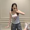 Women's Cartoon Camisole Tank Top Pajamas Set with Chest Pads - Summer Home Wear for Girls with Shorts