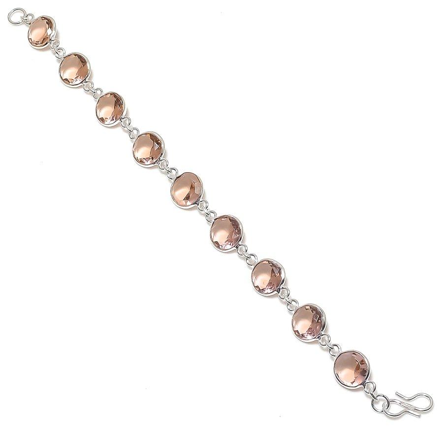 

Natural Morganite Gemstone Handmade 925 Sterling Silver Bracelet 7-8 e6b96